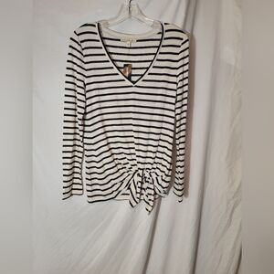 NWT Express One Eleven Striped V Neck Long Sleeve Side Tie Top Size Small